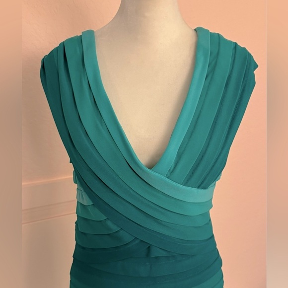 Green | Teal Tadashi Shoji Pintuck Ombre Dress - Picture 3 of 8